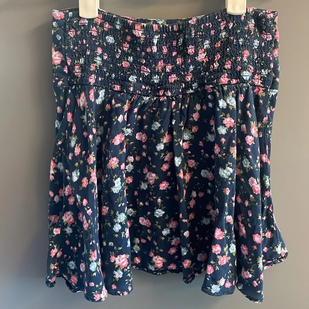 Abercrombie Kids Navy Blue‎ Floral Smocked Waist Mini Skirt Girls Size Small S